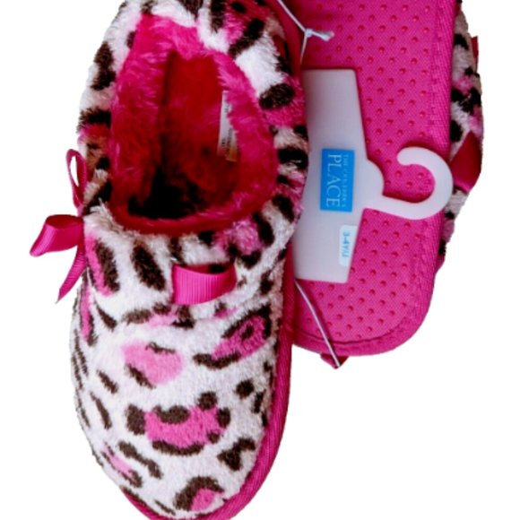 NWT The Childrens Place Girl Slippers Faux Fur Leopard SlipOn Shoe 8/9T … - Picture 8 of 9
